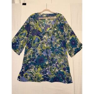 Tommy Bahama Paisley Floral Tunic Swim cover-up Med. Resort Beads Sequin Lace-Up